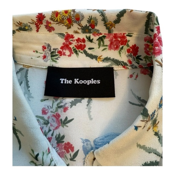 The Kooples | White Bird Avian & Floral-Print Silk Shirt - Size 1 / Small - Picture 5 of 13